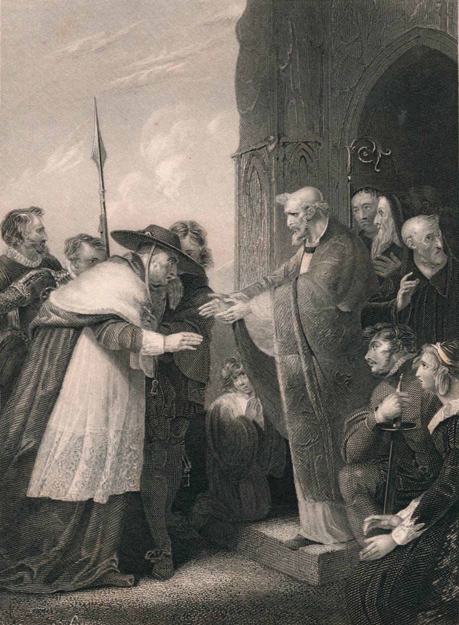 Kardinaali Wolsey astumassa Leicesterin luostariin, 1530, 1800-luvun puoliväli. tekijältä Albert Henry Payne