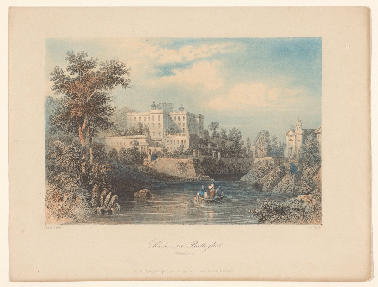 Näkymä Castello del Catajolle Battaglia Termessä Battaglian linna (Padova) (otsikko esineessä) tekijältä Albert Henry Payne