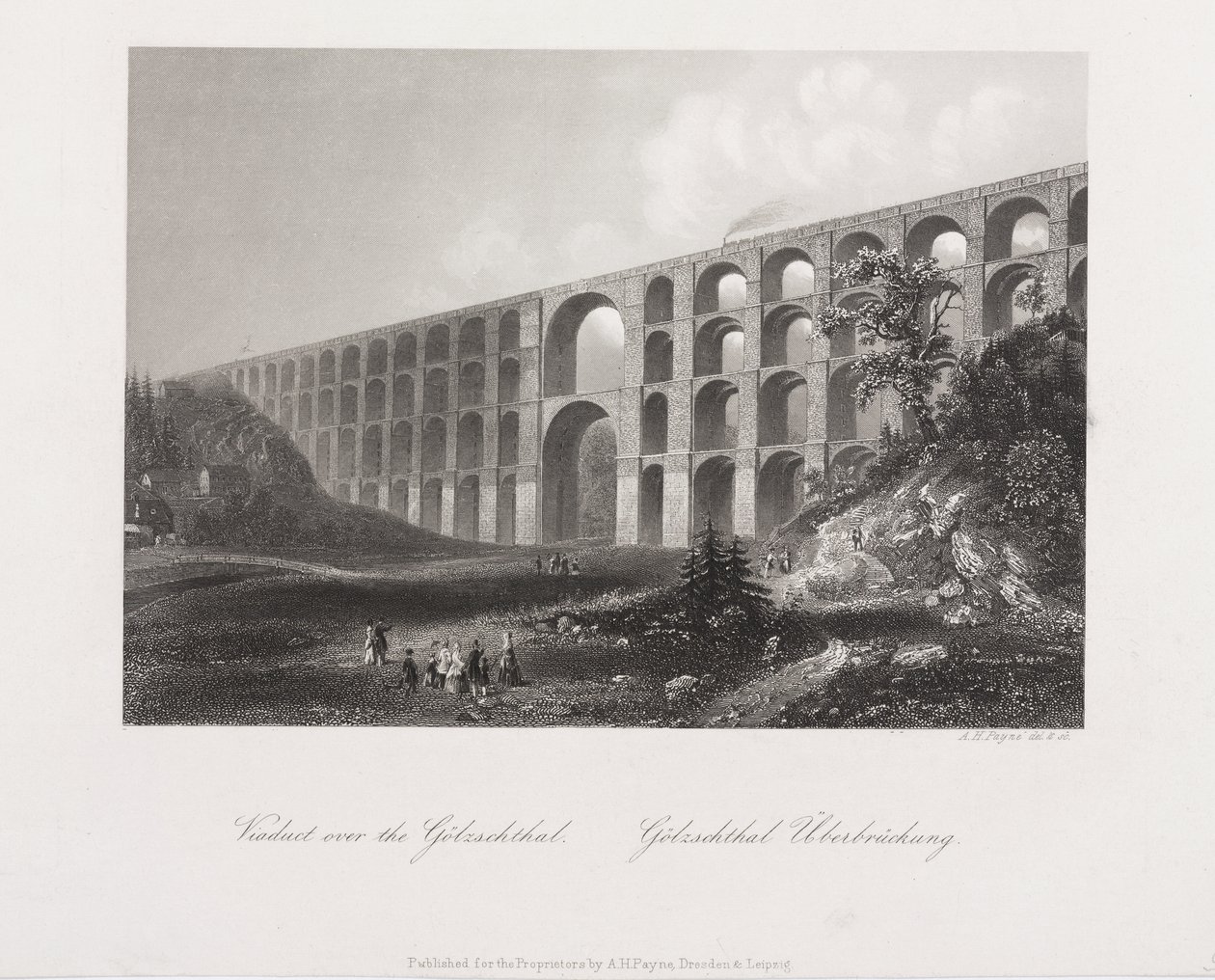Viadukti Golzschthalin yli, Saksi, n. 1840 tekijältä Albert Henry Payne