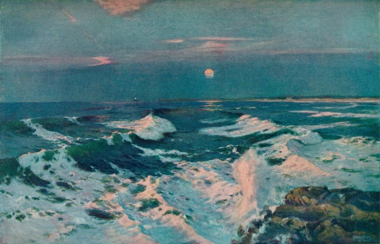 Auringonlaskun ja kuun välissä, vuodelta 1910 tekijältä Albert Julius Olsson