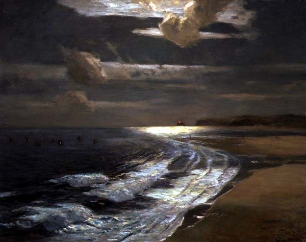 Silver Moonlight, St. Ives Bay (öljy kankaalle) tekijältä Albert Julius Olsson