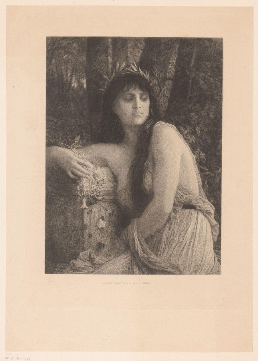 Nainen laakeriseppeleellä, mahdollisesti muse tekijältä Albert Ludovic Paul Emile Antony Duvivier