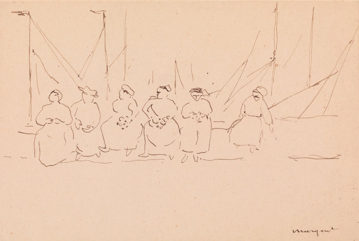 Kuusi naista laiturilla (kynä ja muste paperille) tekijältä Albert Marquet