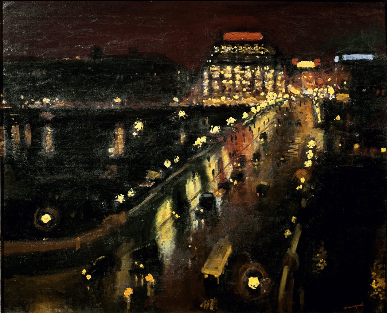 Pont Neuf Pariisissa yöllä Samaritaine valaistu taustalla tekijältä Albert Marquet
