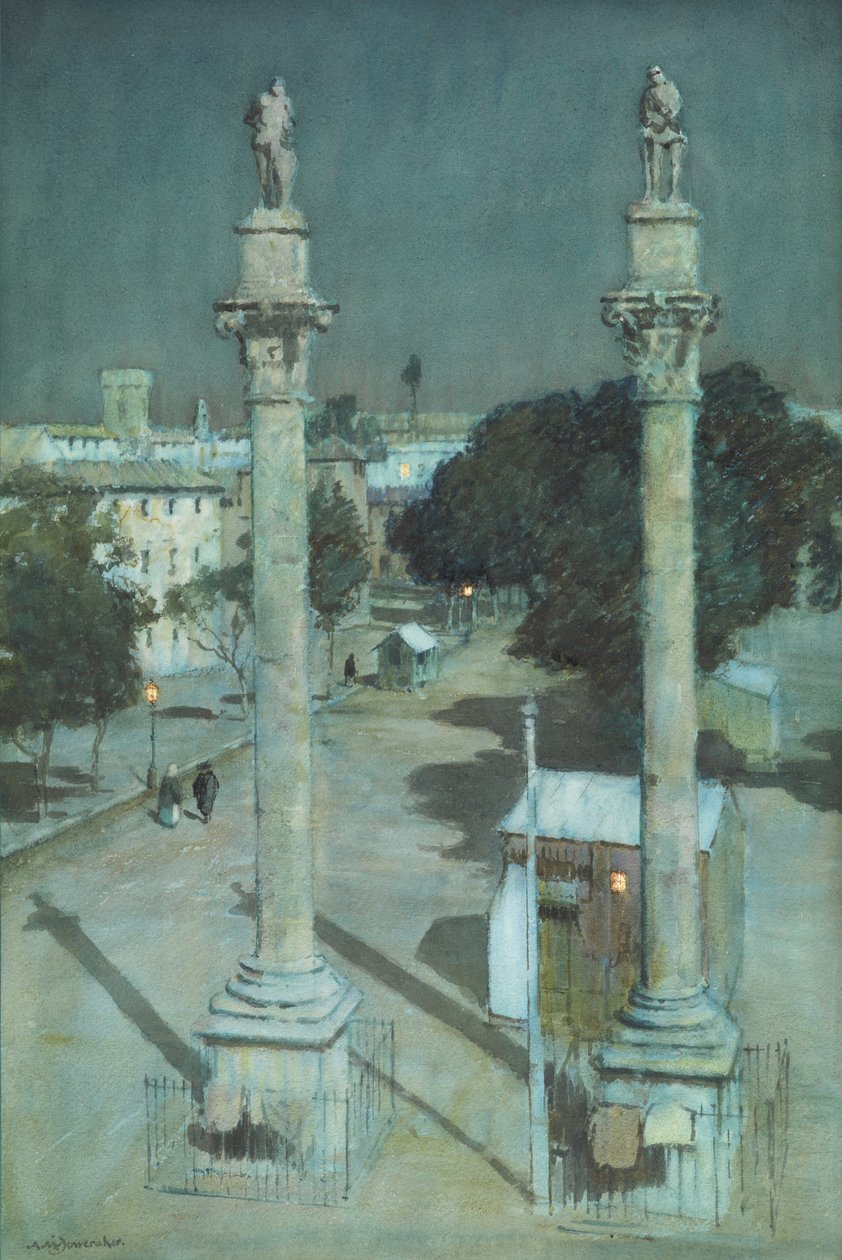Moonlight - Alameda de Hércules, Sevilla (akvarelli paperille) tekijältä Albert Moulton Foweraker