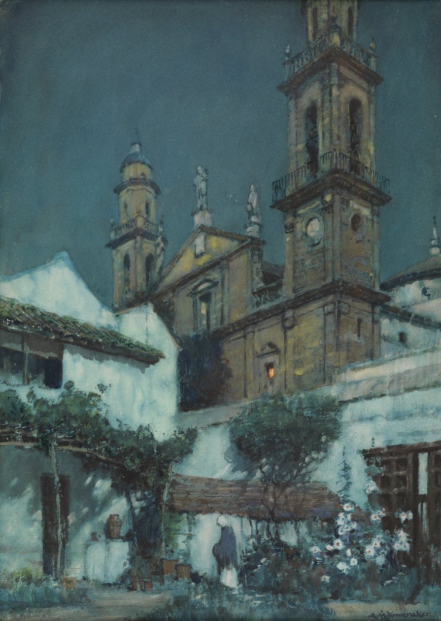 Moonlight - puutarha Sevillassa (akvarelli paperille) tekijältä Albert Moulton Foweraker