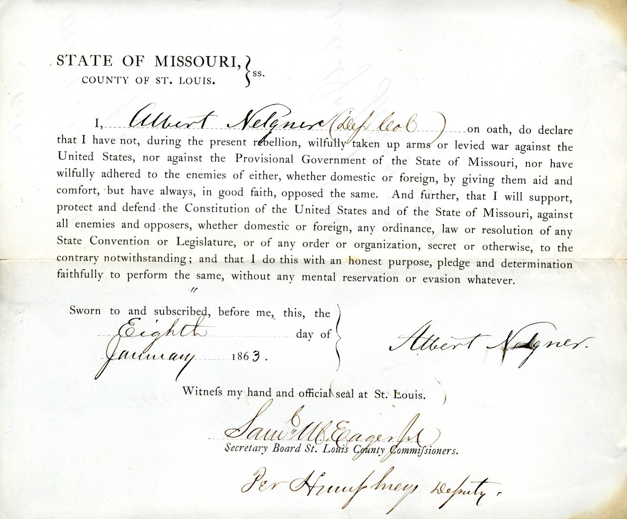 Albert Nelgnerin (Missouri, St.Louisin piirikunta) uskollisuudenvala. tekijältä Albert Nelgner