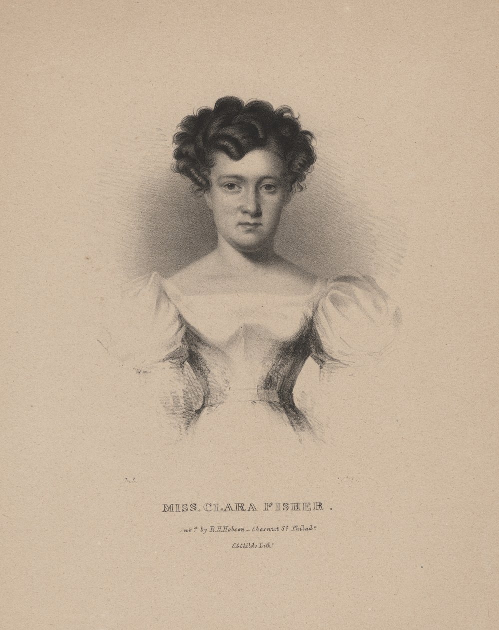 Miss Clara Fisher, litho C.G. Lapset, 1830 tekijältä Albert Newsam