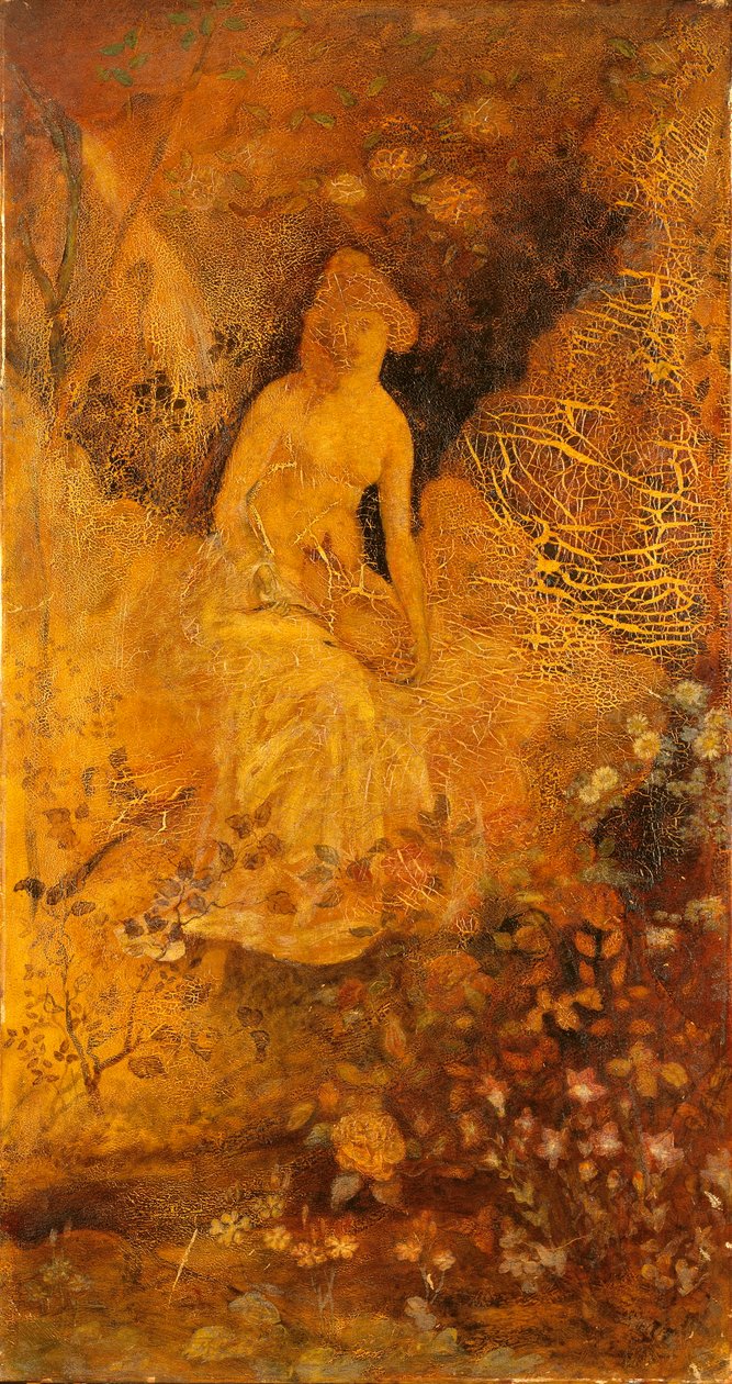 Paneeli näyttöä varten: Nainen peuran kanssa tekijältä Albert Pinkham Ryder