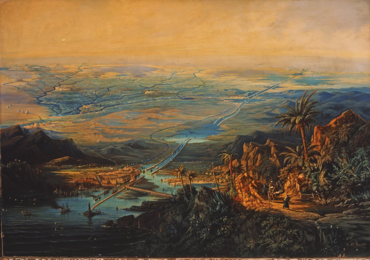 Suezin kanava marraskuussa 1864 (öljy kankaalle) tekijältä Albert Rieger