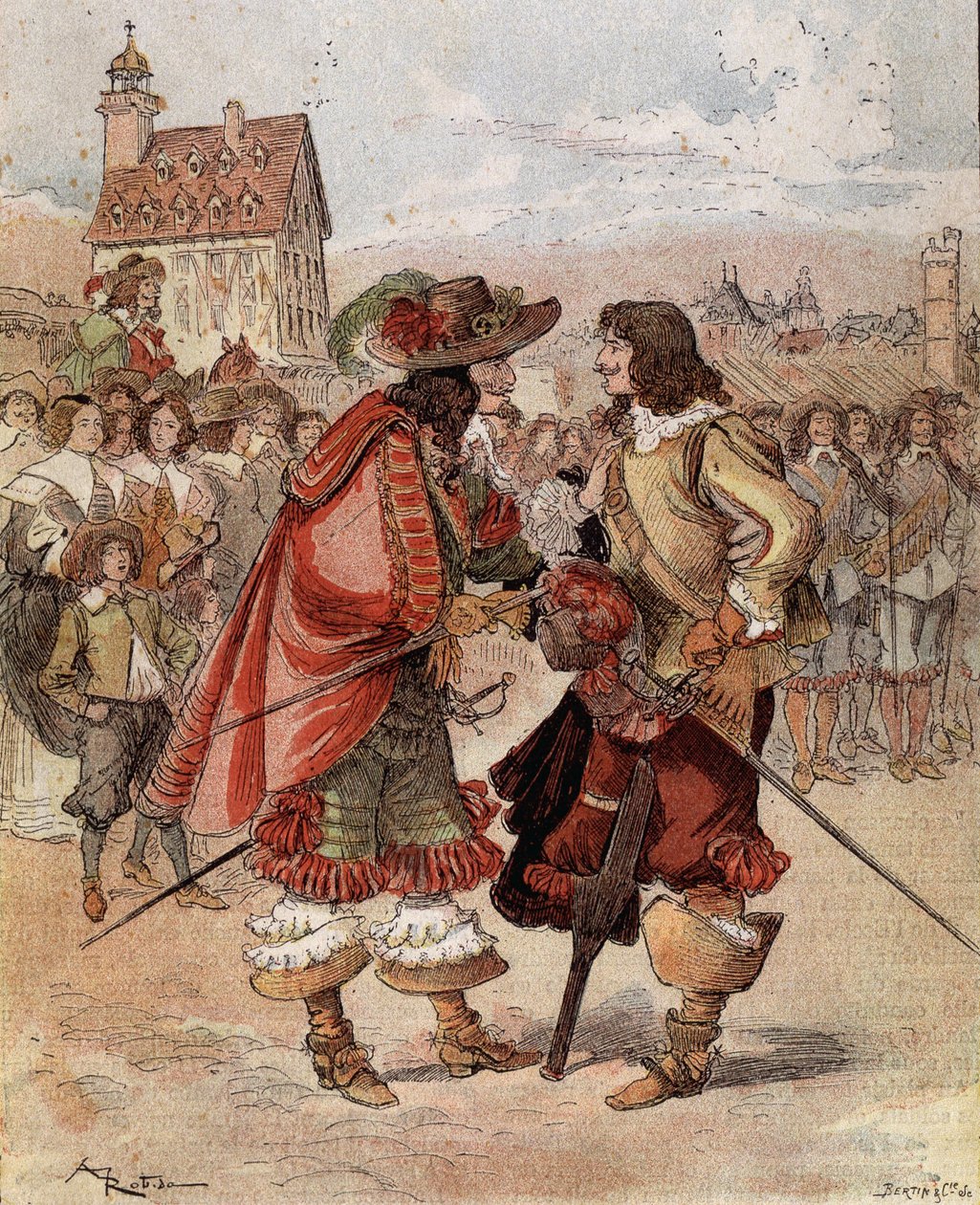 Kapteeni Bellormeaun ujous - "Olen iloinen nähdessäni sinut elossa". Hahmo Albert Robidan kirjasta. Kansi "" Pieni ranskalainen kuvitettu""", 12.2.1899. tekijältä Albert Robida