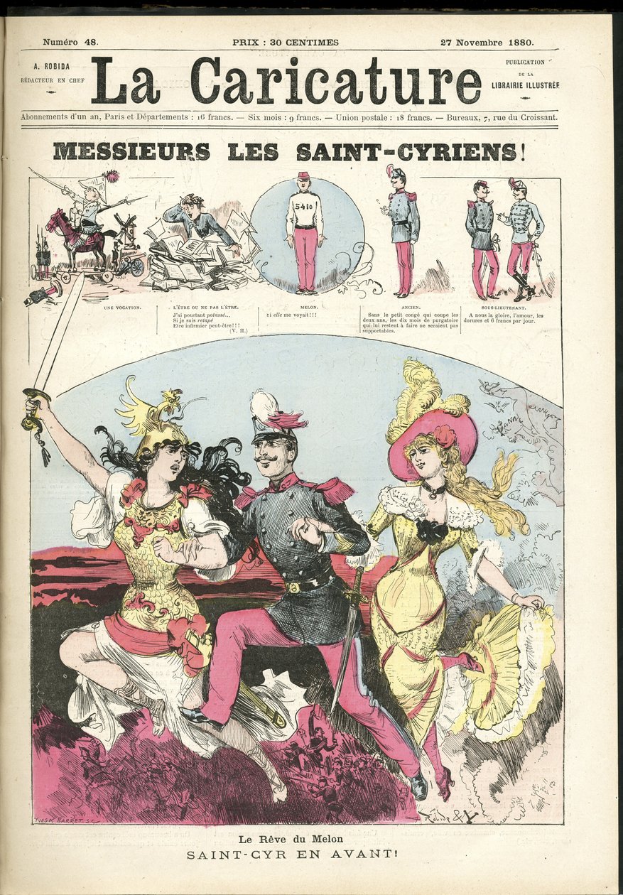 Albert Robidan (1848-1926) kuvitus La Caricaturen (1880) kanteen tekijältä Albert Robida