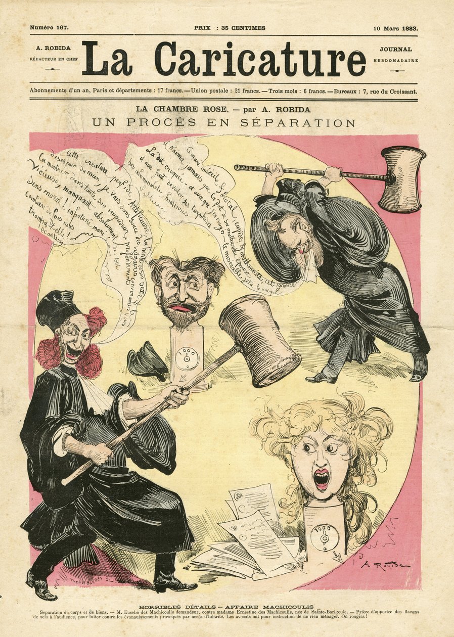 Albert Robidan (1848-1926) kuvitus La Caricaturen (1880) kanteen tekijältä Albert Robida