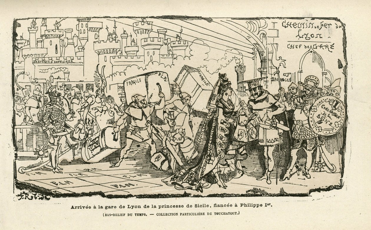 Illustration af Albert Robida (1848-1926) i Histoire de France tintamarresque, ca. 1880 - Station, Ancien regime, Sicilien - Philippe Ifinnish tekijältä Albert Robida