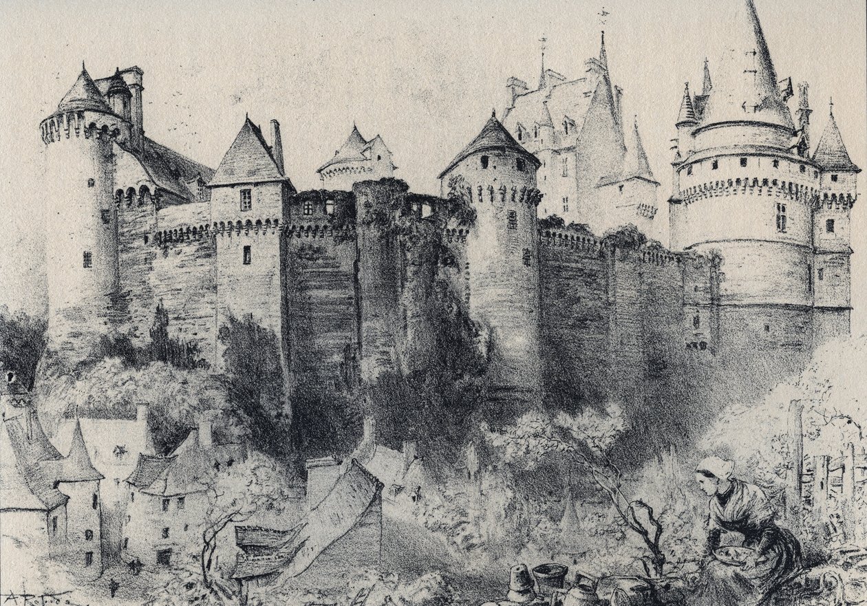 Chateau fort de Vitre Ille-et-Vilainessa - Vanha Ranska - Bretagne - tekstiä, piirustuksia ja litografioita, Albert Robida (1848-1926) päivätty 1800-luvun loppu tekijältä Albert Robida