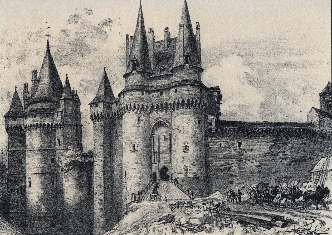 Le Chatelet a Vitre Ille-et-Vilainessa - Vanha Ranska - Bretagne - tekstiä, piirustuksia ja litografioita, Albert Robida (1848-1926), päivätty 1800-luvun loppu tekijältä Albert Robida