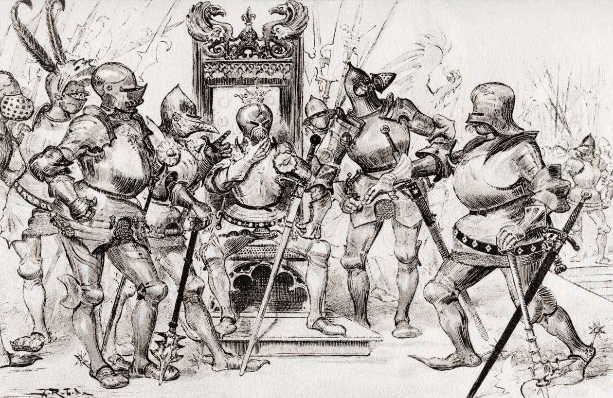 Le conseil des captains de Picrochole tai Picrocholen kapteenien neuvosto. tekijältä Albert Robida