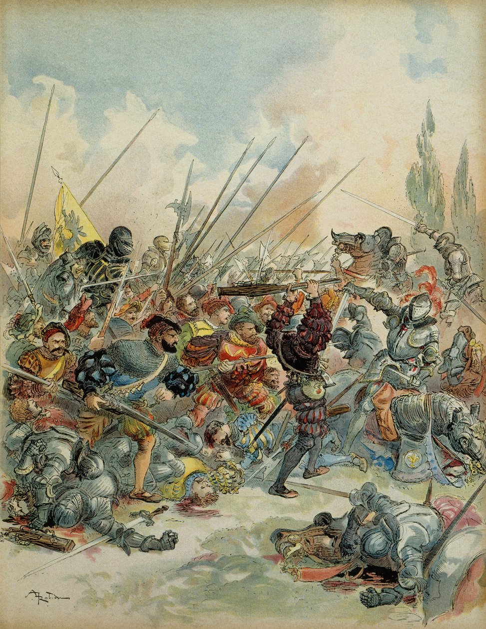 Kuudes Italian sota (1521-1526): Kuningas Francois I (1494-1547) Paviassa (Italia) 24. helmikuuta tekijältä Albert Robida