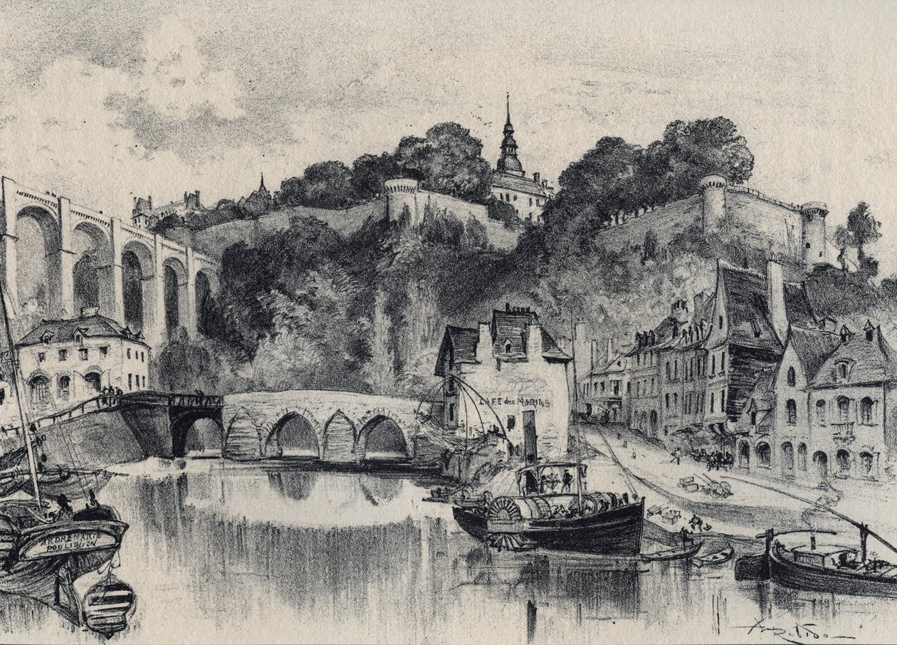 Dinanin kaupunki - Vanha Ranska - Bretagne - tekstiä, piirustuksia ja litografioita, Albert Robida (1848-1926), päivätty 1800-luvun loppu tekijältä Albert Robida