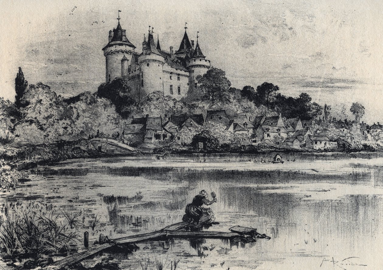 Combourgin linna Ille-et-Vilainessa - Vanha Ranska - Bretagne - tekstiä, piirustuksia ja litografioita, Albert Robida (1848-1926) päivätty 1800-luvun loppu tekijältä Albert Robida