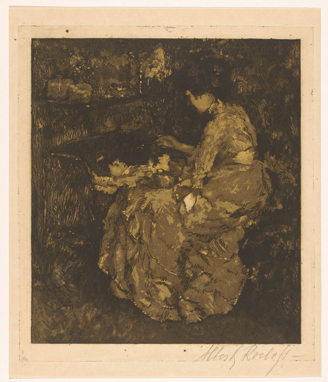 Dona alimentant un nen en un bressol de farinetes tekijältä Albert Roelofs (signed by artist)