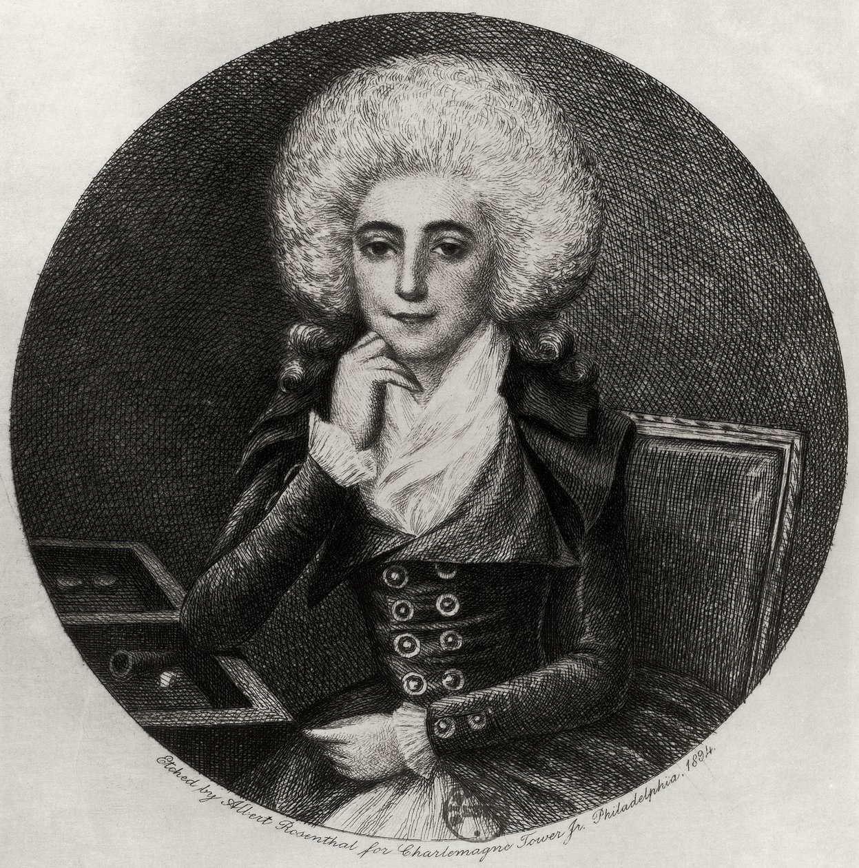 Marie-Madeleine Pioche de La Vergnen muotokuva (kaiverrus) tekijältä Albert Rosenthal