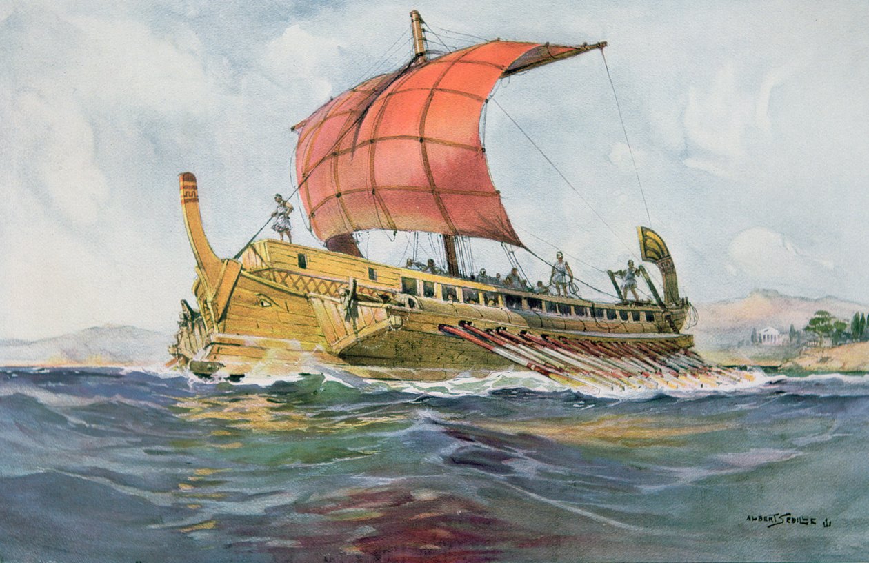 Klassisen Kreikan kauden kevytalus (värilitografia) tekijältä Albert Sébille