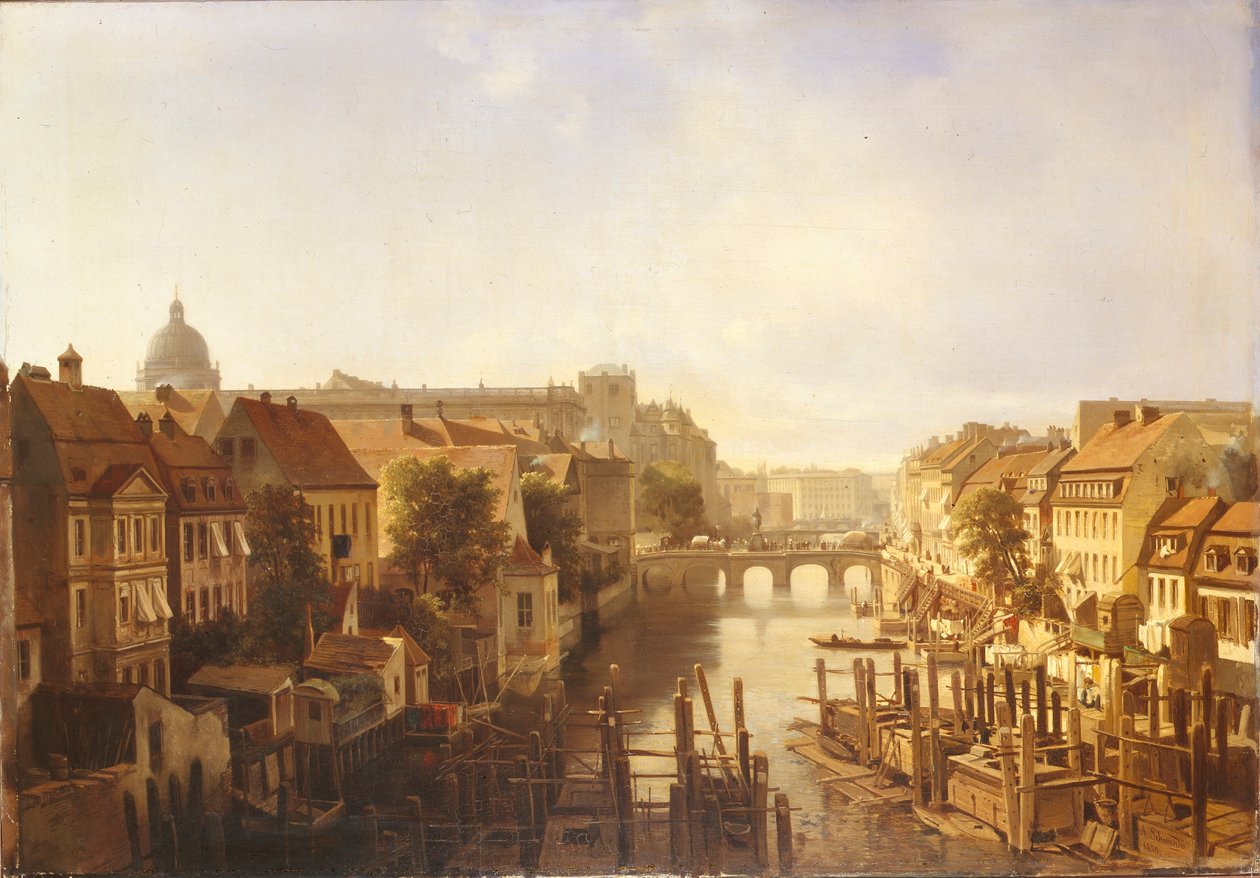Näkymä Pitkälle sillalle Mühlendammista, 1850 tekijältä Albert Schwendy