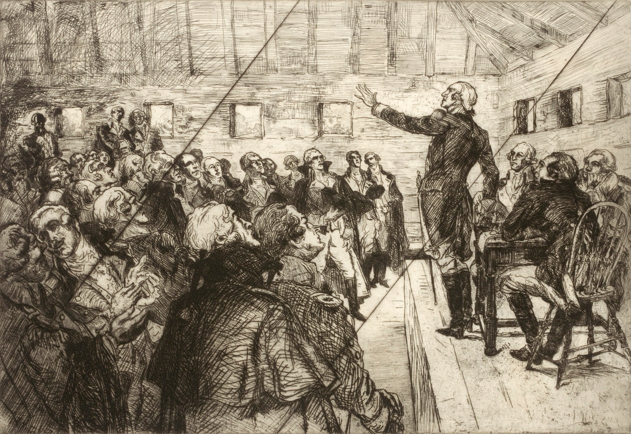 Washington estää sotilasdiktatuurin (peruutettu levy salkusta "The Bicentennial Pageant of George Washington"). tekijältä Albert Sterner