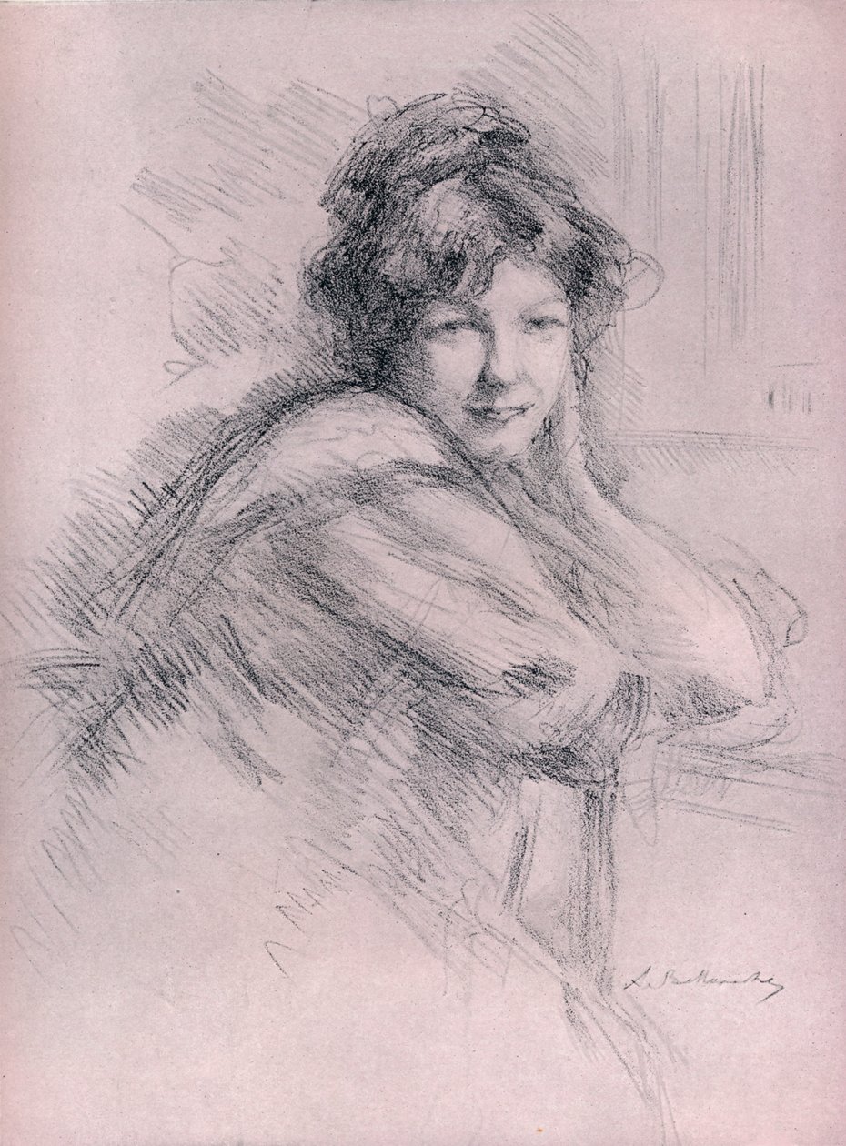 Litografia muotokuva naisesta, n. 1905 tekijältä Albert de Belleroche