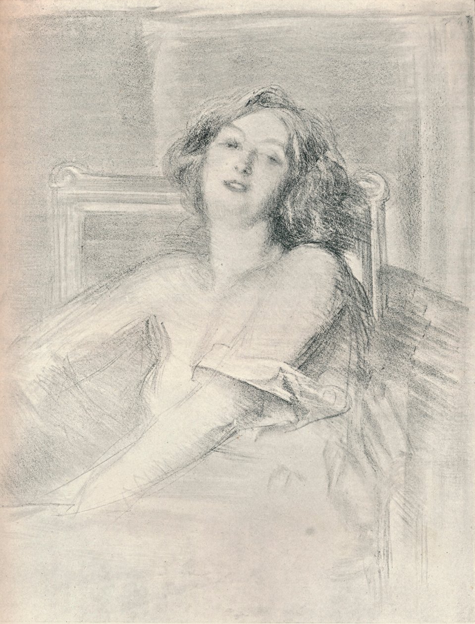Litografia muotokuva naisesta, n. 1905 tekijältä Albert de Belleroche
