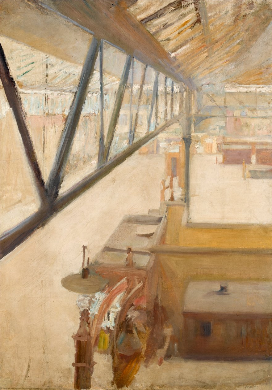 Näkymä rautatieasemalle, n. 1900 (öljy kankaalle) tekijältä Albert de Belleroche