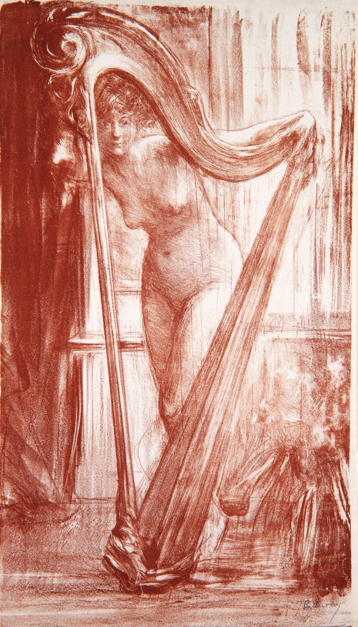 Nuori tyttö harppulla, 1903 tekijältä Albert de Belleroche
