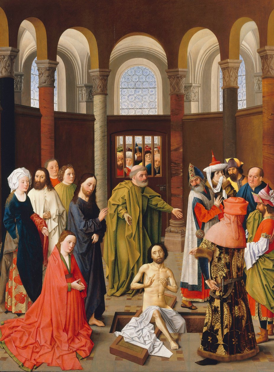 Resurrection de Lazare - Lasaruksen herättäminen par Albert van Ouwater (n. 1415 - n. 1475), noin 1455 - Öljy puulle tekijältä Albert van Ouwater