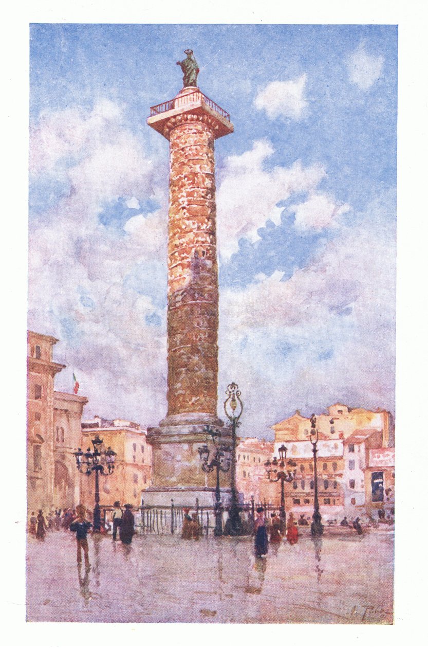 Marcus Aureliuksen pylväs, Piazza Colonna, Roomasta, julkaissut A & C Black Ltd, 1925. tekijältä Alberto Pisa