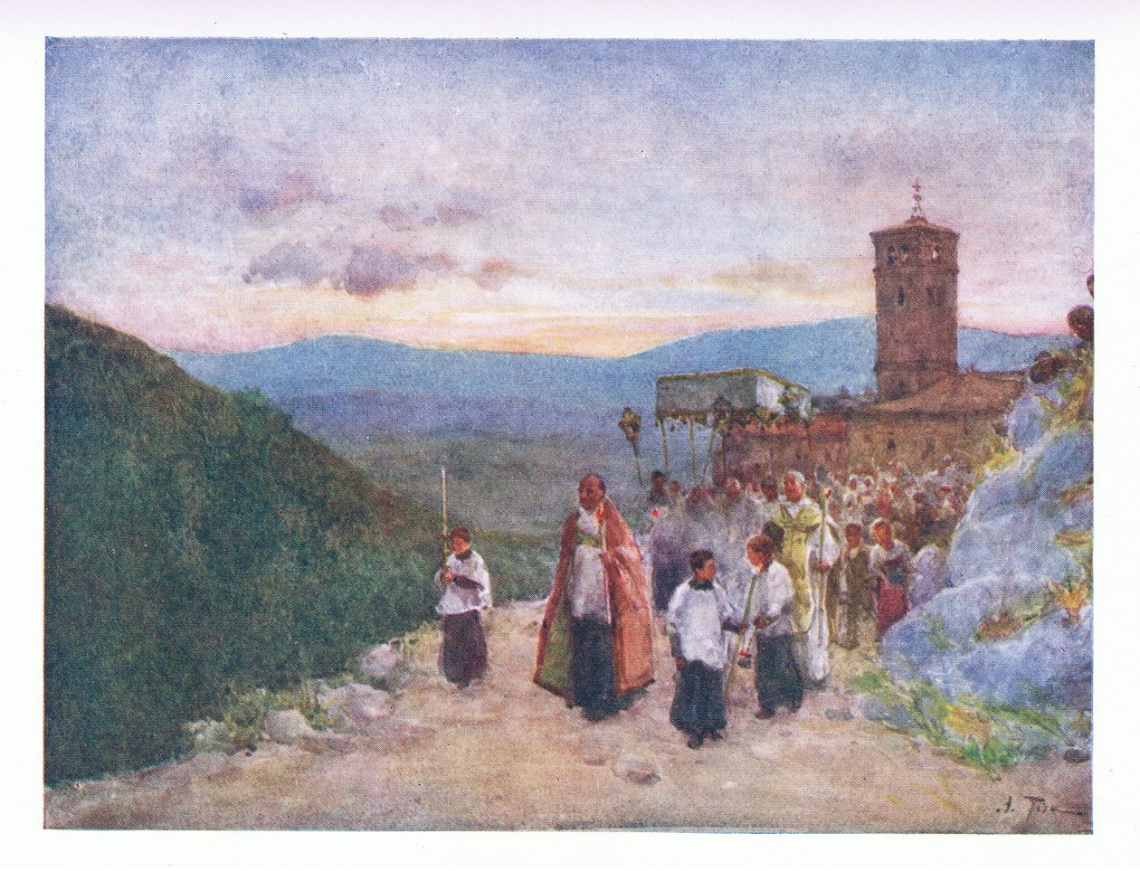 Kulkue isännän kanssa Subiacossa, Roomasta, julkaissut A & C Black Ltd, 1925. tekijältä Alberto Pisa
