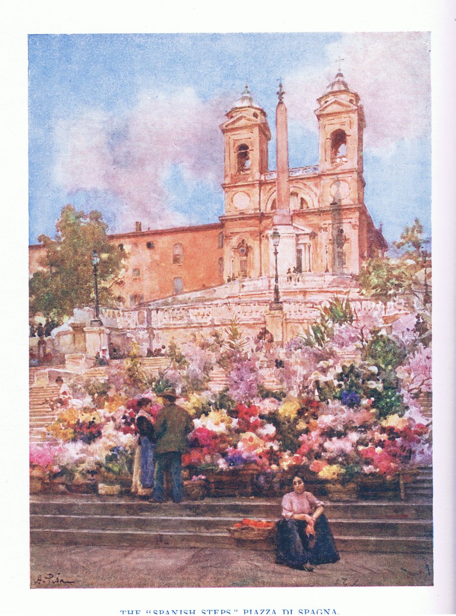 Espanjalaiset portaat, Piazza Di Spagna, Roomasta, julkaissut A & C Black Ltd, 1925. tekijältä Alberto Pisa