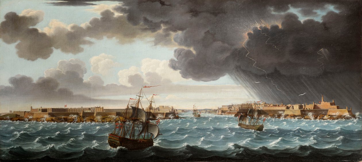 Yksi seitsemästä näkymästä Vallettasta, Maltalta ja sen ympäristöstä, n. 1753 tekijältä Alberto Pullicino