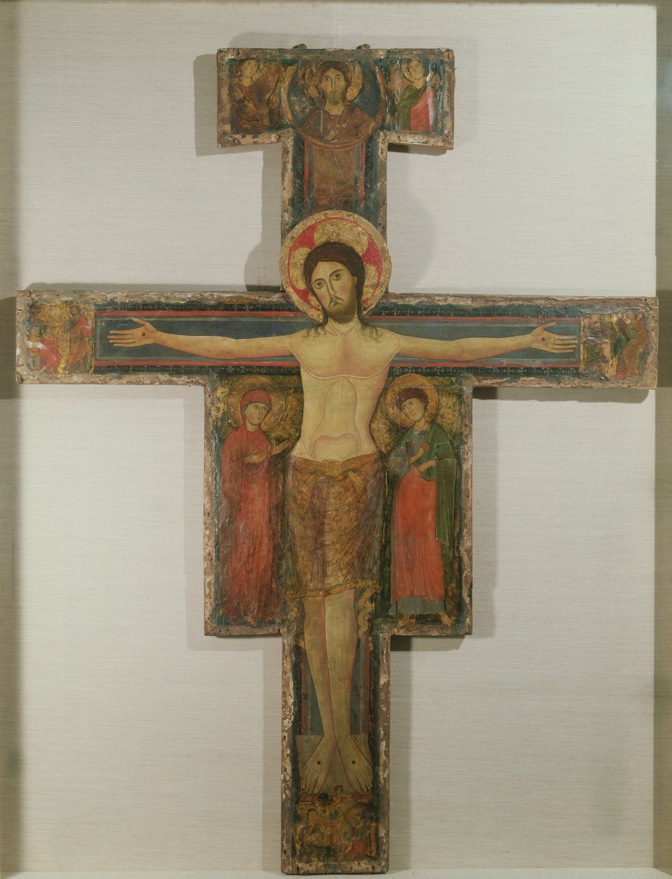 Ristiinnaulitseminen Neitsyt Marian ja Pyhän Johanneksen kanssa, 1100-luvun loppu (tempera kankaalle asetettu taululle) tekijältä Alberto Sotio