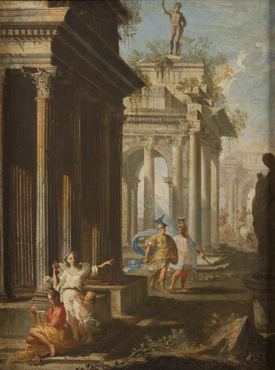 Tyttö lukemassa Korintin temppelissä, n. 1710 tekijältä Alberto Carlieri