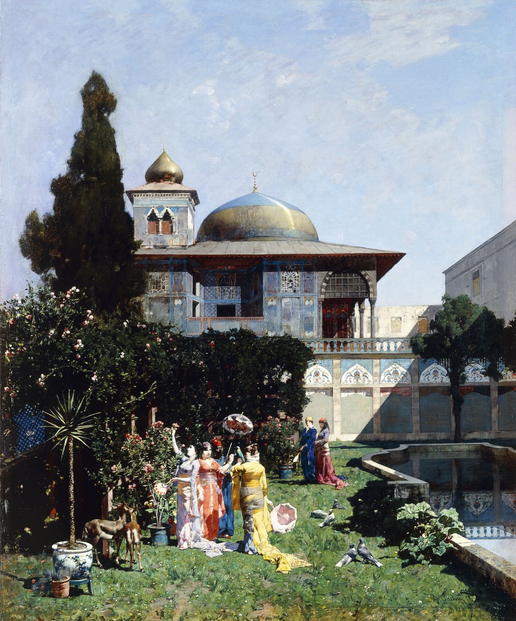 Kulma haaremin puutarhassa; Haaremin puutarhakulma, 1877 tekijältä Alberto Pasini