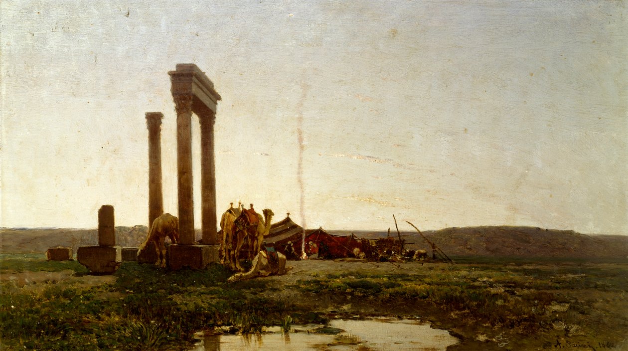 Klassiset rauniot autiomaassa, Alberto Pasini (1826-1899) maalaus tekijältä Alberto Pasini