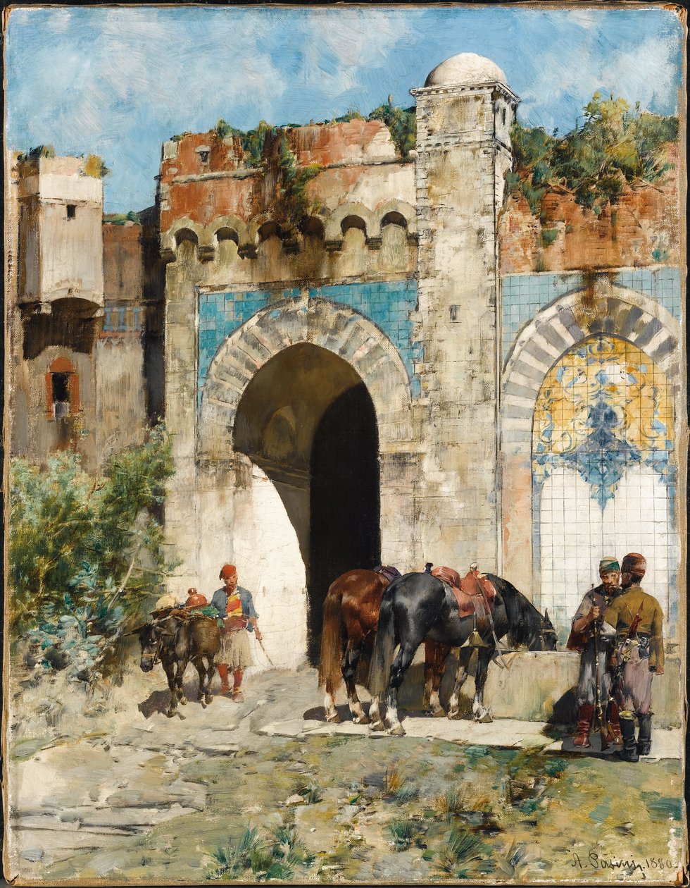 Hevosten juottaminen, 1880 tekijältä Alberto Pasini