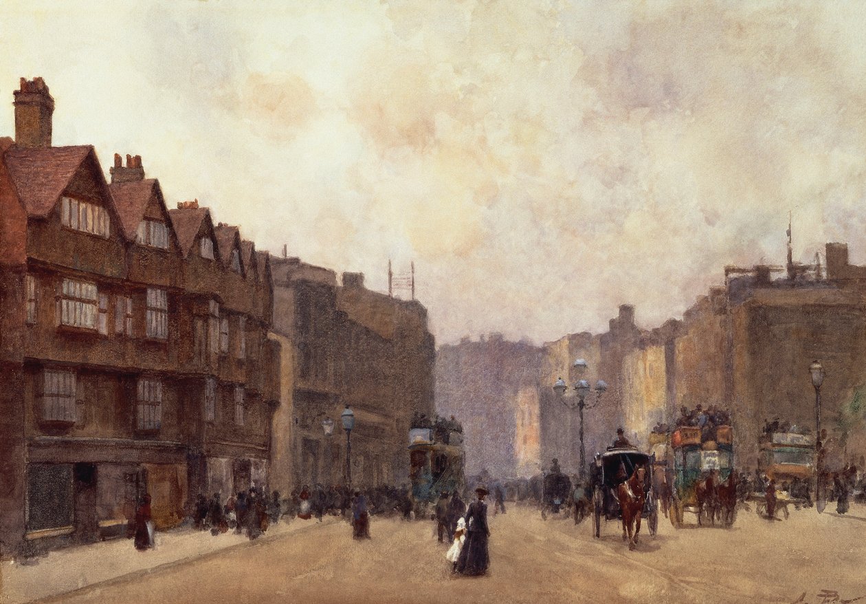 High Holborn, Lontoo, Alberto Pisa (1864-1936), akvarelli paperille kiinnitetty pahviin, 32 4 x 45 7 cm tekijältä Alberto Pisa