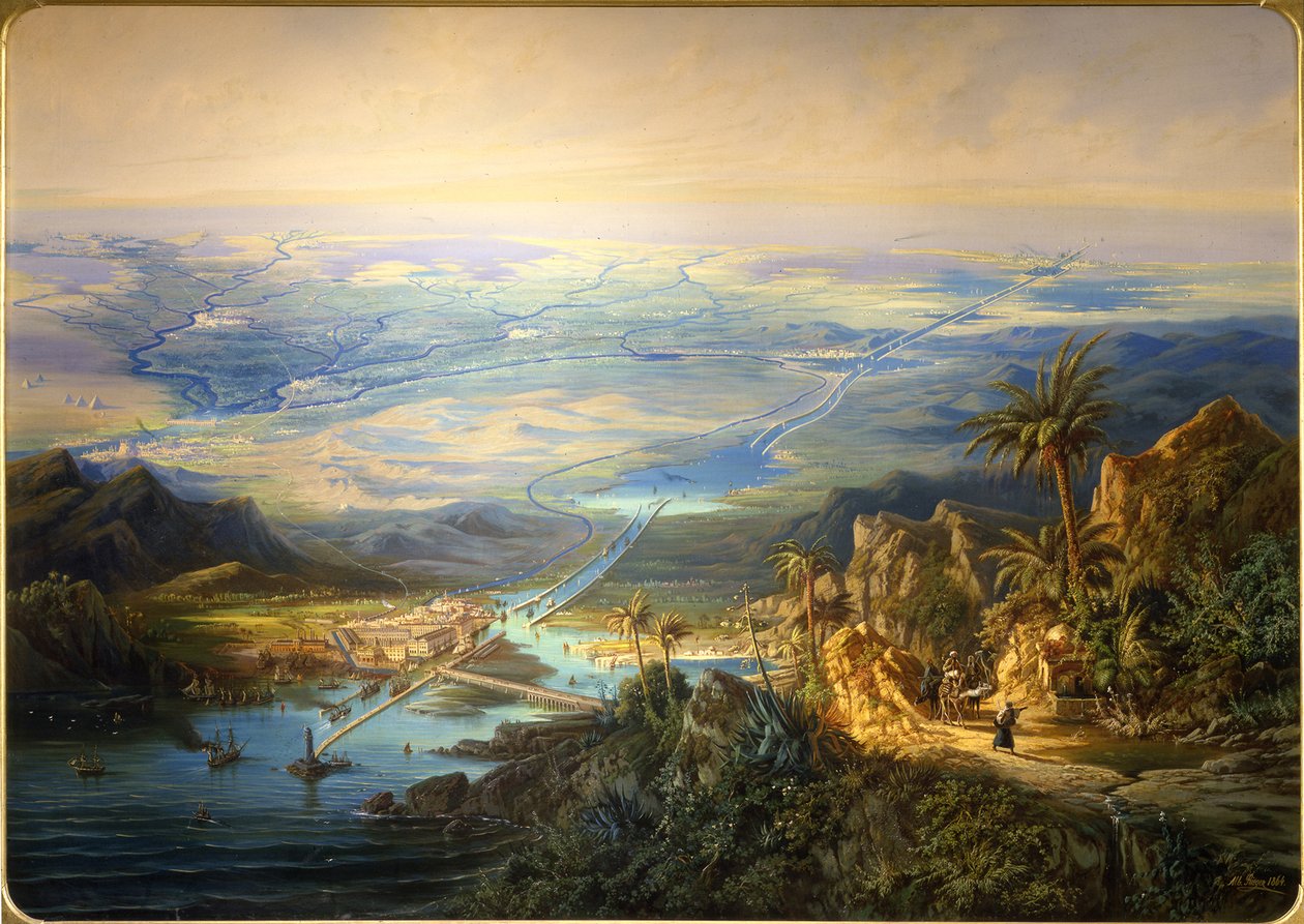 Suezin kanava, 1864 tekijältä Albert Rieger