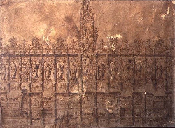Kuorokojujen suunnittelu (kynä ja muste paperille) tekijältä Alberto de or Joaquin de(1674 1724) Churriguera