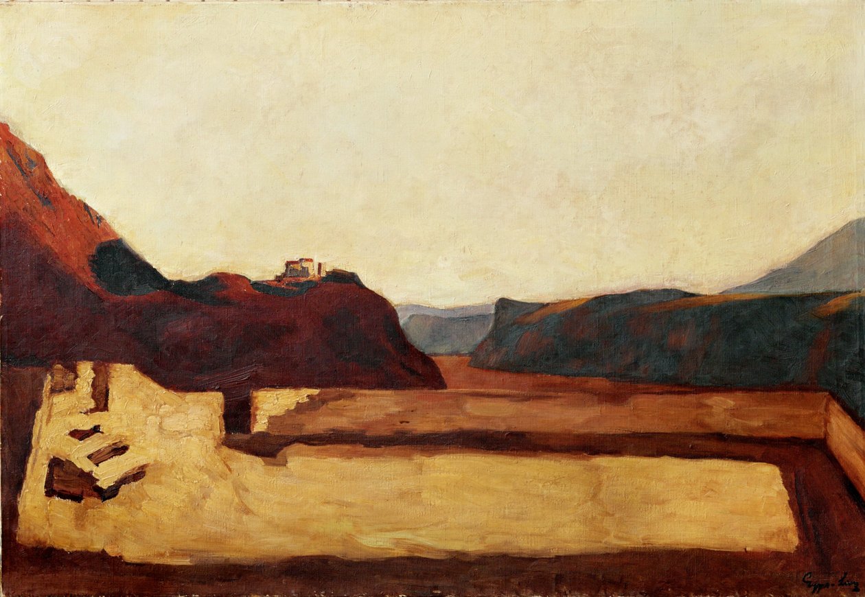 Am Kalvarienberg bei Bozen - Kalvary lähellä Bolzanoa, Italia (maalaus kankaalle) tekijältä Albin Egger-Lienz