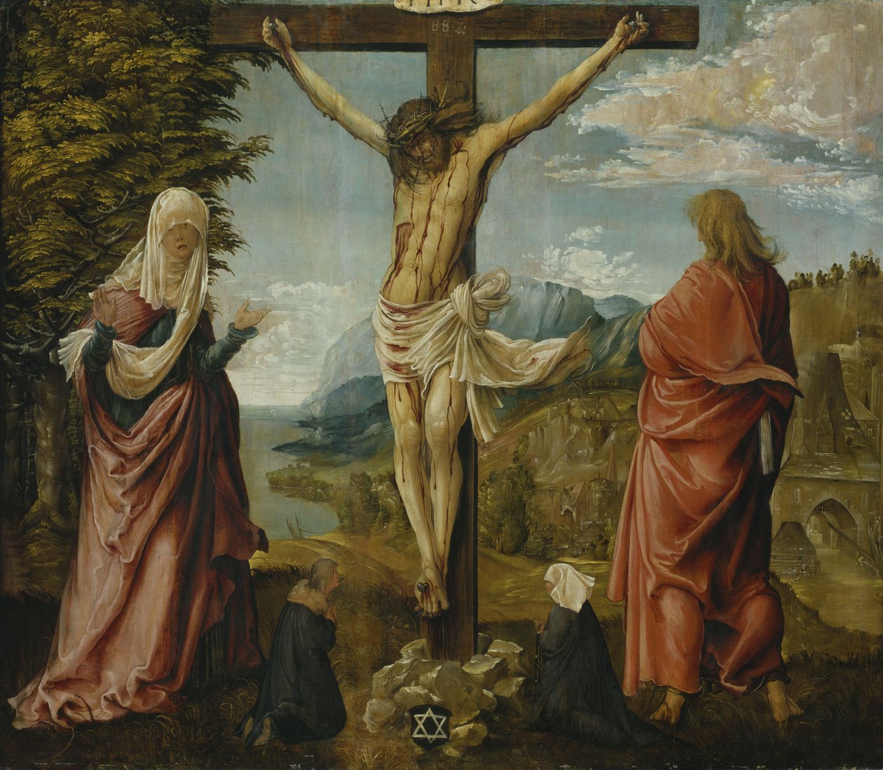 Christus am Kreuz mit Maria und Johannes tekijältä Albrecht Altdorfer