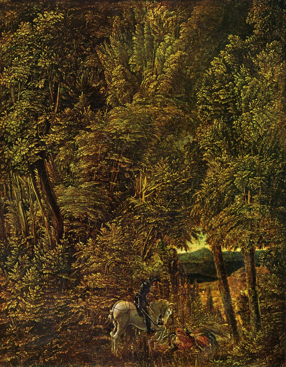 Puinen maaseutu, jossa Saint George taistelee lohikäärmettä vastaan tekijältä Albrecht Altdorfer