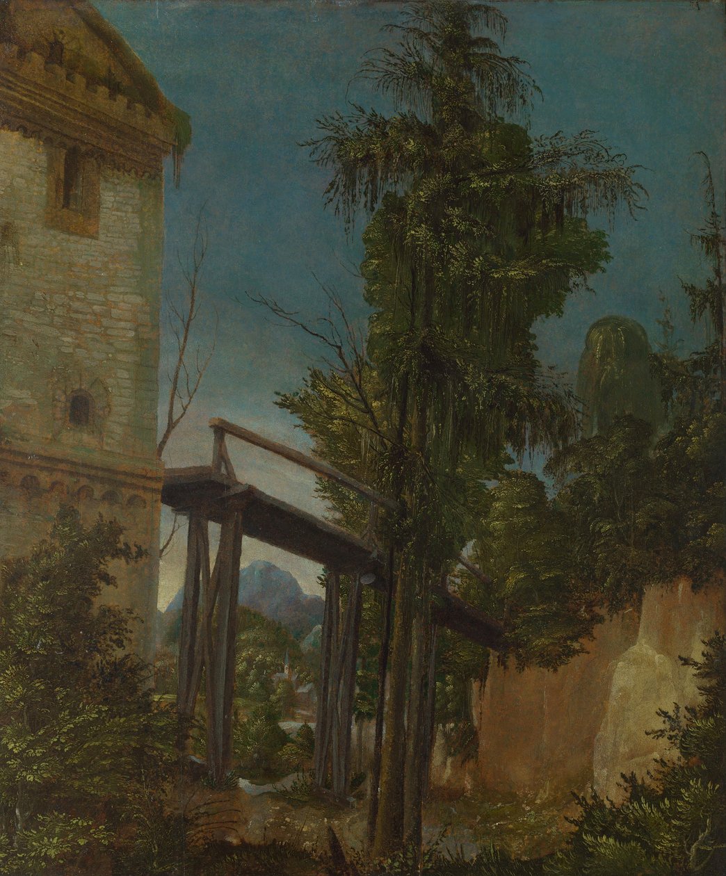 Maisema kävelysillalla, n. 1518-20 tekijältä Albrecht Altdorfer